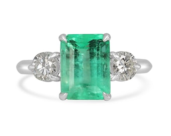2.95tcw 14K Three Stone Emerald & Diamond Ring, 14k Emerald Ring, 14K Emerald Diamond Ring, Emerald Diamond Cocktail Ring, Emerald Ring