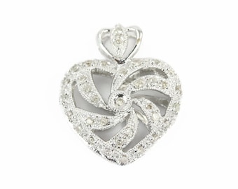 14K Heart Pendant, White Gold Heart Pendant, Diamond Heart Pendant, Diamond Heart Necklace, Heart Necklace, Gold Heart, Pave Heart Pendant