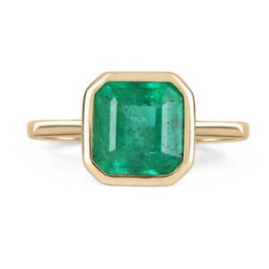 3.18cts Bezel Set Emerald Solitaire 14k Engagement Ring, Emerald Engagement Ring, Emerald Cut Emerald Ring 14k, Emerald Cut Ring Yellow Gold