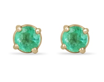 0.32tcw Emerald Petite Earrings, Emerald Stud Earrings Round Baby Studs, 14K Gold Baby Back Earrings,Round Emerald Studs, 3.8mm