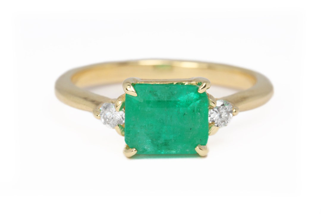 1.96tcw 14K Three Stone Emerald & Diamond Ring 14k Emerald - Etsy