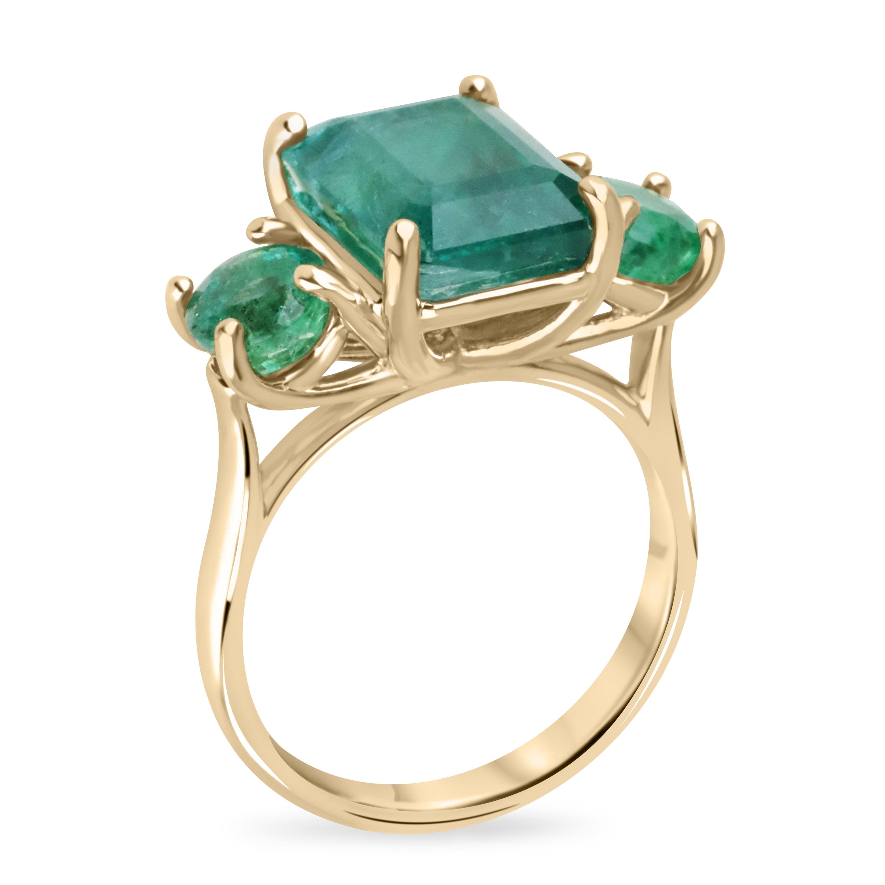 7.74tcw 14K 天然エメラルド トリロジー スリーストーン ゴールド