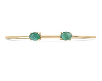 Pulsera rígida Toi et Moi con esmeralda natural de 2,65 quilates, talla cabujón ovalada, oro de 14 quilates, color verde oscuro mediano. Ideal como regalo de cumpleaños en mayo.