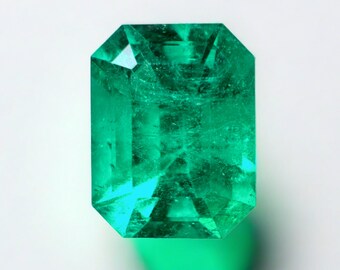 2.96 Carat 10x7.5 Intense Bluish Green Natural Loose Colombian Emerald- Emerald Cut, Muzo Green Emerald, Genuine Emerald Gem May Birthstone