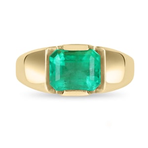 3.52 Carat Emerald Cut Green Colombian Emerald Tension Set Ring, Colombian Emerald Man Ring, Men Solitaire Emerald Ring, Men Pinky Ring 14K