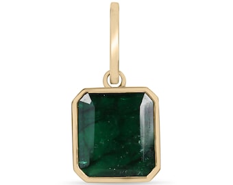 7.79 Carat Dark Green Bezel Set Zambian Emerald Necklace 14K Gold, Natural Dark Green Emerald neckalce, Bezel Emerald Necklace
