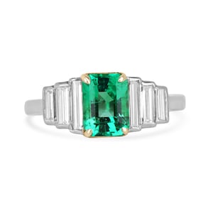2.03tcw Seven Stone Classic Emerald & Diamond Engagement Ring, PLAT/18K Emerald Diamond Ring, Emerald Baguette Diamond Ring,950 Emerald Ring