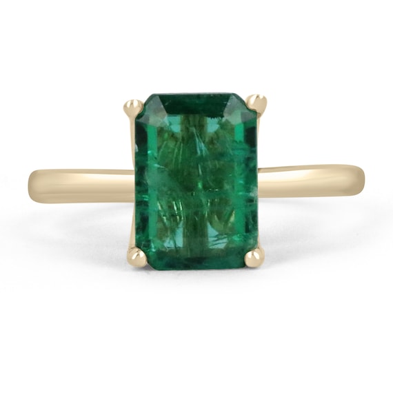 Dark Vivid Green 2.80ct 18K Natural Emerald emerald Cut Solitaire