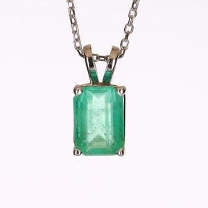 1.80 Carat Zambian Emerald Cut Solitaire Gold Pendant, Emerald Pendant, Emerald Cut Emerald Gold Pendant, Emerald Necklace,White Gold 14K