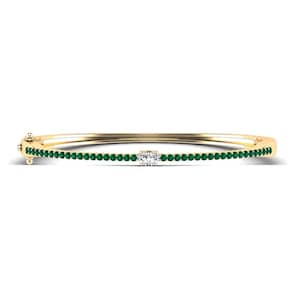 0.86tcw Oval Diamond & Emerald Bangle Bracelet in 14K Yellow Gold- 5.5 Inch Wrist,diamond emerald bangle, emerald bracelet diamond bracelet