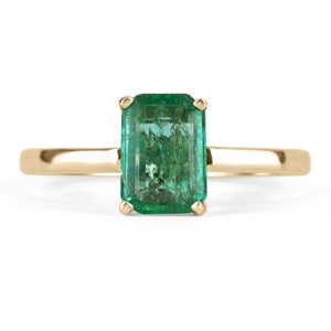 1.05ct Emerald Solitaire 14K Gold Engagement Ring, Yellow Gold Emerald Engagement Four Prong Ring, Emerald Cut Emerald Gold Ring