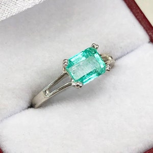 Classic Sophistication: Emerald Cut Emerald Silver Ring in Sterling Silver