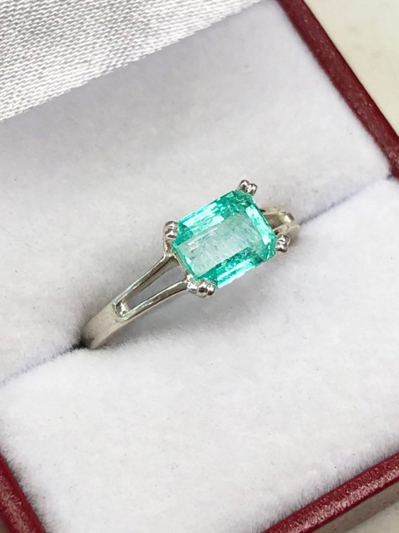 Classic Sophistication: Emerald Cut Emerald Silver Ring in Sterling Silver