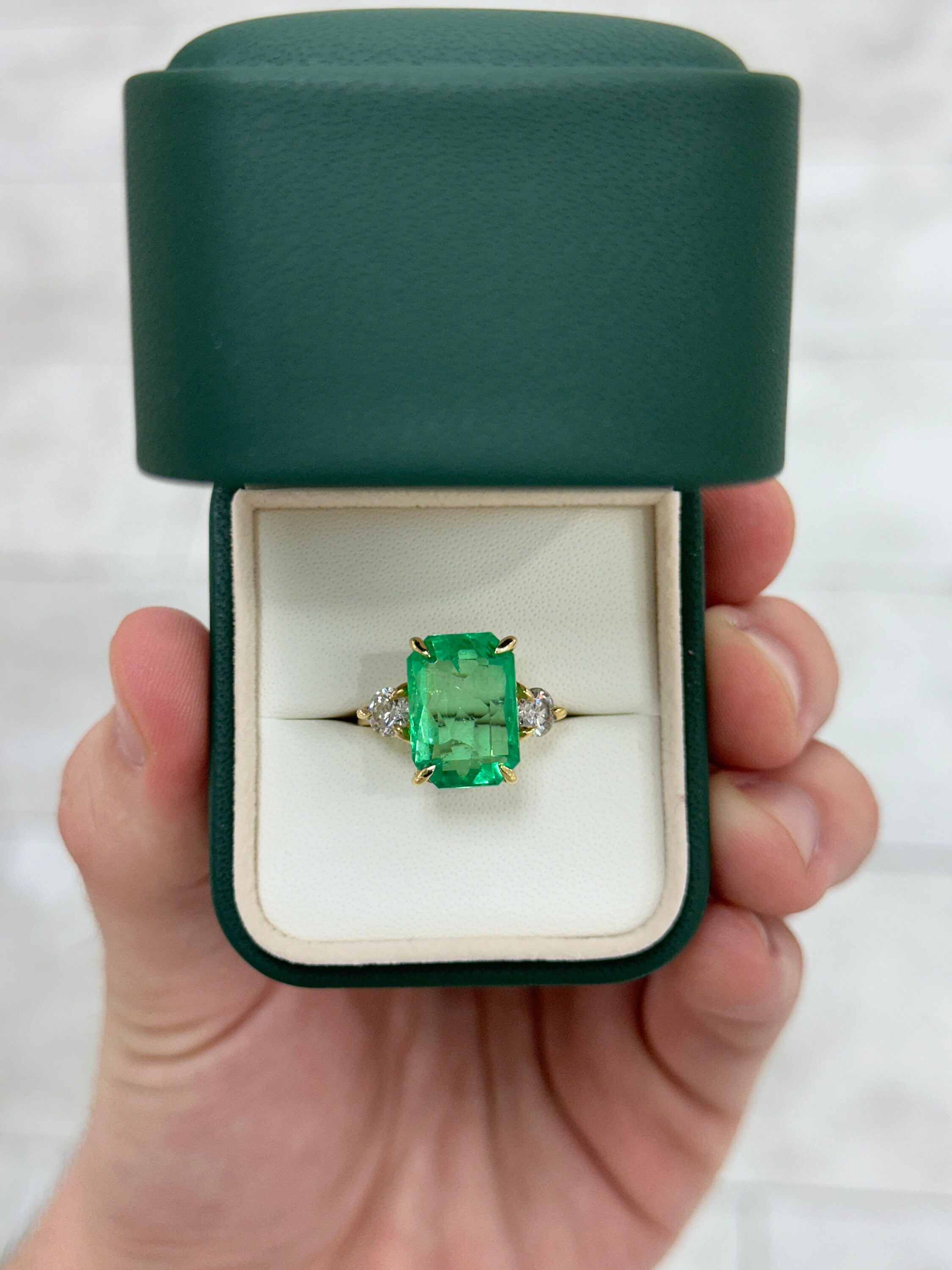 8.92tcw 18K Transparent Emerald Cut Colombian Emerald & Diamond