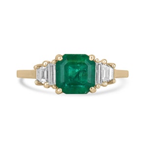 1.95tcw Five Stone Classic Emerald & Diamond Engagement Ring, 18K Emerald Diamond Ring, Emerald Trapeziod Diamond Ring, 18K Emerald Ring