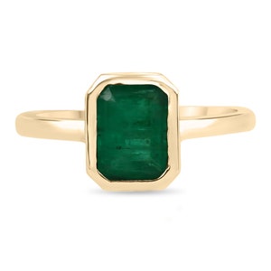1.10cts Bezel Set Emerald Solitaire 14k Engagement Ring, Emerald Engagement Ring, Emerald Cut Emerald Ring 14k, Emerald Cut Ring Yellow Gold