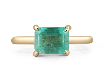 2.10 Carat East to West Emerald Solitaire Ring 14K, Emerald Simple Solitaire Ring 14K Gold, Horizontal Emerald Gold Ring,Emerald Hand Ring