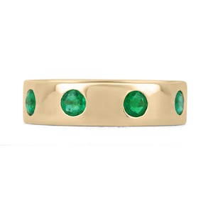 0.50tcw 18K Colombian Emerald-Round Cut Gold Anniversary Band, 5mm Gold Natural Emerald wedding Band Ring, Multi-stone Round Cut Gold Ring