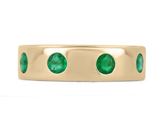 0.50tcw 18K Colombian Emerald-Round Cut Gold Anniversary Band, 5mm Gold Natural Emerald wedding Band Ring, Multi-stone Round Cut Gold Ring