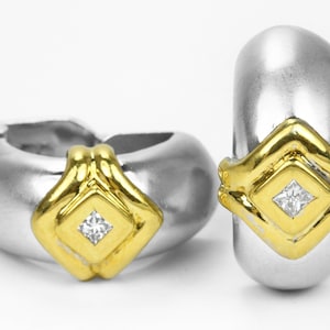 Timeless Elegance: 18K Classic Two-Toned Omega Matte Huggie Earrings - A Blend of Gold Luxe