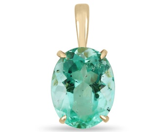 6.45ct Bluish Green Oval Emerald Solitaire Necklace 18K,Colombian Emerald Pendant 18K Gold,Oval Cut Emerald Necklace,Natura Oval Emerald 18K