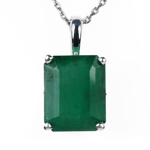 4.30 Carat Dark Green Large Emerald Sterling Silver Pendant Necklace Gift ,Emerald Cut Emerald Necklace, Emerald Jewellery May Birthstone