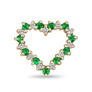 0.55tcw Emerald & Diamond Heart 18K Necklace, Emerald Heart Necklace, Emerald Diamond Necklace, 18K Emerald Gold Necklace