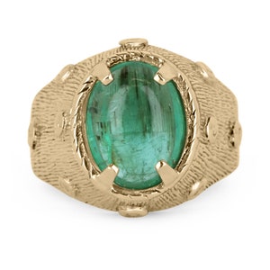 3.13cts 14K Natural Cabochon Emerald Solitaire 14k Ring, Emerald Statement Ring, Cabochon Emerald Pinky Ring 14k, Emerald Ring Yellow Gold