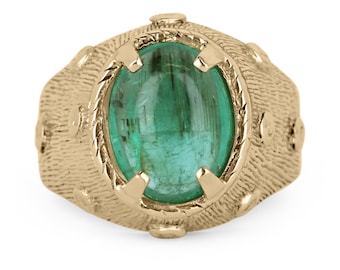 3.13cts 14K Natürlicher Cabochon Smaragd Solitär 14k Ring, Smaragd Statement Ring, Cabochon Smaragd Pinky Ring 14k, Smaragd Ring Gelbgold