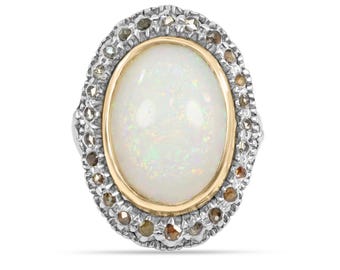 21.60tcw Antique Large Statement Opal & Diamond Statement Victorian 1900s Ring, Renaissance White Opal Cocktail Ring, Opal Diamond Ring 14K