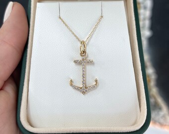 Tcw Gold Anchor Pendant With Diamonds 14K Natural Diamond Gold