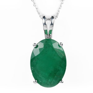 3.60cts Emerald Necklace, Dark Green Emerald Pendant Sterling Silver, Oval Cut Emerald Necklace,Natural Emerald Jewellery May Birthstone