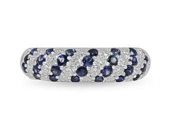 0.90tcw Sapphire & Diamond Wedding Band, Sapphire Diamond Band, Vintage Sapphire Band, Sapphire Ring Band 14K, Sapphire Ring