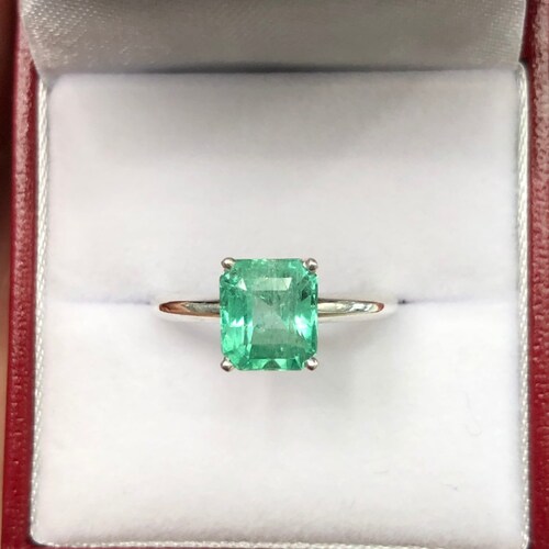 Bezel Set Natural Emerald Solitaire Ring Solid Gold Emerald | Etsy