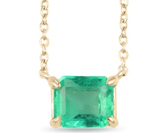 1.07 Carat 14K Solitaire East to West Emerald Necklace, Natural Emerald Pendant,Emerald Cut Emerald Necklace,Natural Emerald Jewelry, May