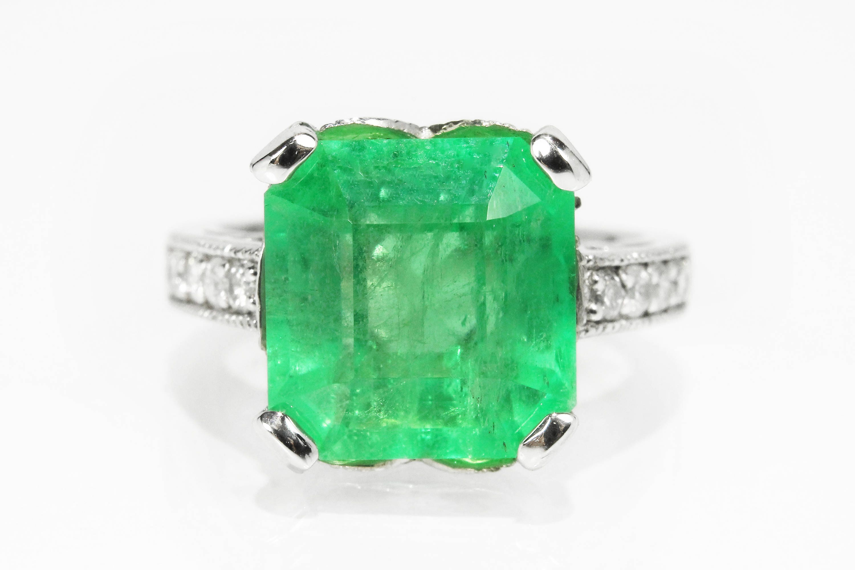 argent sterling S925 Magnifique Natural Colombian émeraude et diamant Bague