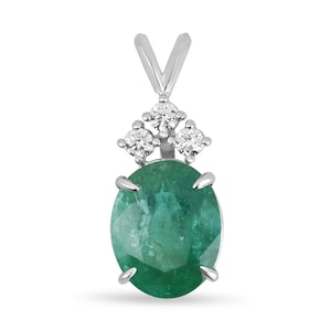 5.24tcw Oval Emerald Necklace 14K, Oval Solitaire Emerald Pendant 14K Gold, Oval & Diamond Accent Emerald Necklace, Natural Emerald Jewelry