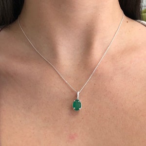 2.69 Carat Emerald Necklace, Emerald & Diamond Pendant Sterling Silver ...
