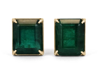 18.04tcw 18K LARGE AAA Emerald Stud Statement Earrings 18K Gold, Solitaire Emerald Heirloom Earrings, Natural Emerald Studs 18K Gold Gift