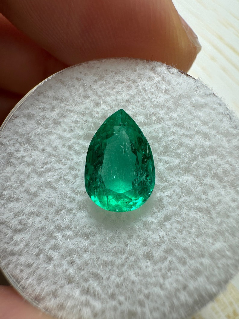 1.80 carat Chunky Bluish Green Natural Loose Colombian Emerald-Pear Cut, Teardrop Loose Emerald,Genuine Pear Shaped Emerald May Birthstone image 1