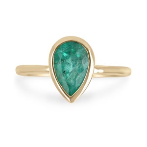 1.83tcw Teardrop Pear Cut Emerald Bezel Solitaire Ring 14k, Bezel Pear Emerald Gold Ring, Emerald Solitaire Ring, 2ct Bezel Set Emerald Ring