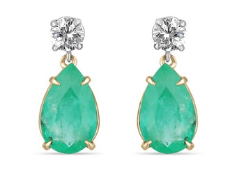 5.93tcw Emerald & Diamond Dangle Earrings 14K, Teardrop Emerald Diamond Accent Earrings, Emerald Drop Earrings, 14K Emerald Earrings