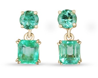 Pendientes colgantes esmeralda de 3.20tcw 14K, aretes esmeralda, tachuelas esmeralda talla esmeralda, pendientes de oro esmeralda