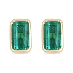 4.86tcw VS Emerald Earrings 14K,Colombian Emerald Stud Earrings,Emerald Cut Emerald, May Birthstone,Natural Emerald Cut Studs