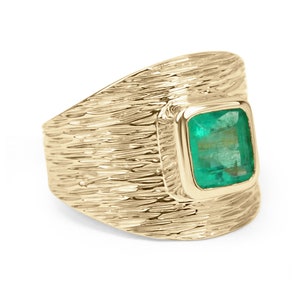 1.30cts 14K Colombian Emerald Solitaire Right Hand Mans Ring, Emerald Pinky Ring, Emerald statement Ring, Mens emerald pinky ring