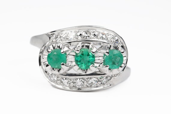 0.76tcw Vintage Colombian Emerald Diamond Ring, Vi