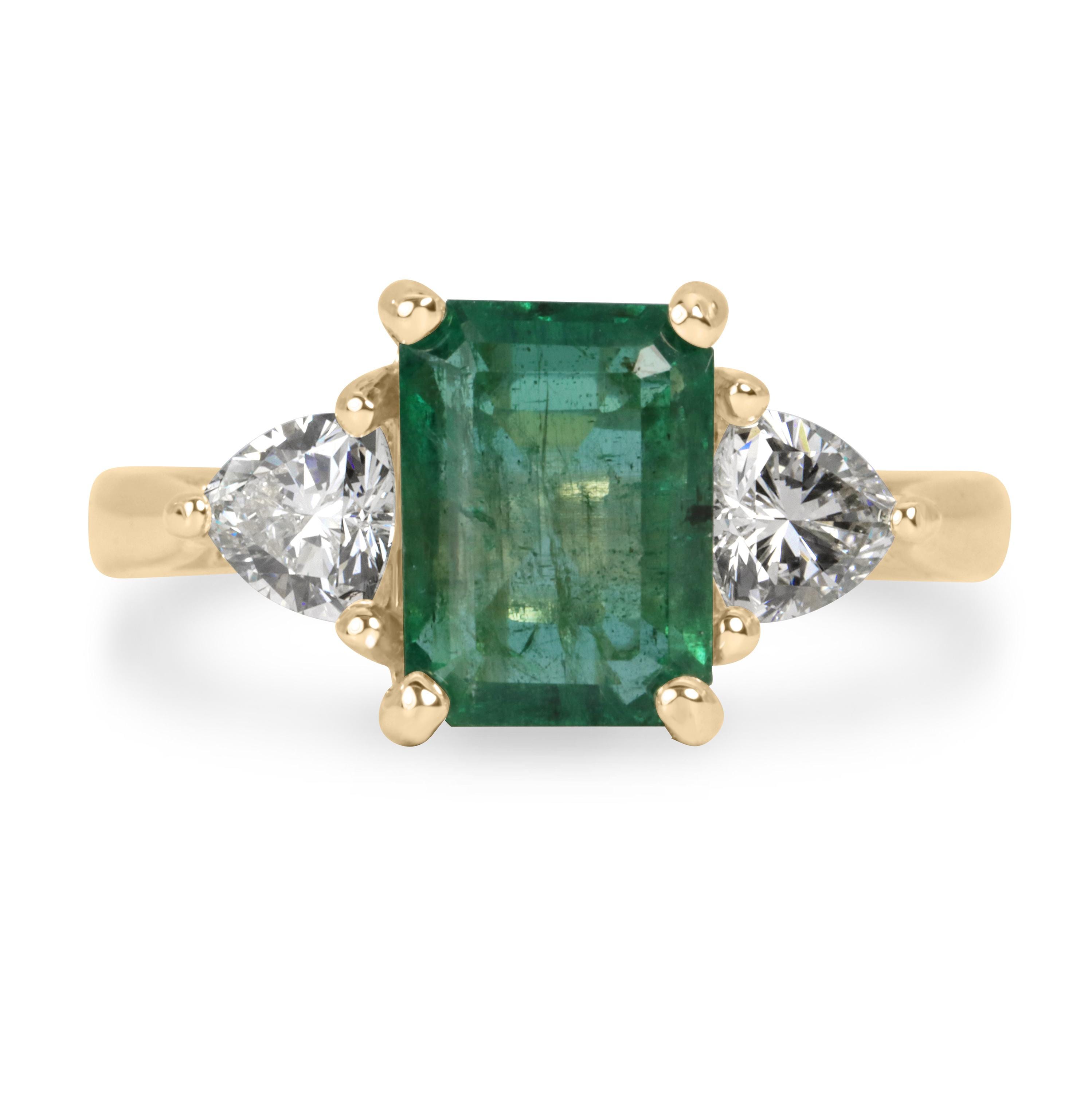 3.15tcw Natural Emerald & Lab Trillion Diamond 14K Three Stone