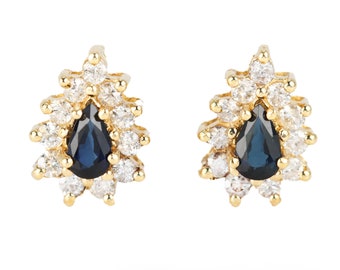 0.75tcw Sapphire Earrings,Pear Cut Halo Earrings, Sapphire Earrings Studs,Natural Sapphire, Sapphire Halo Earrings,Sapphire Studs, 18K