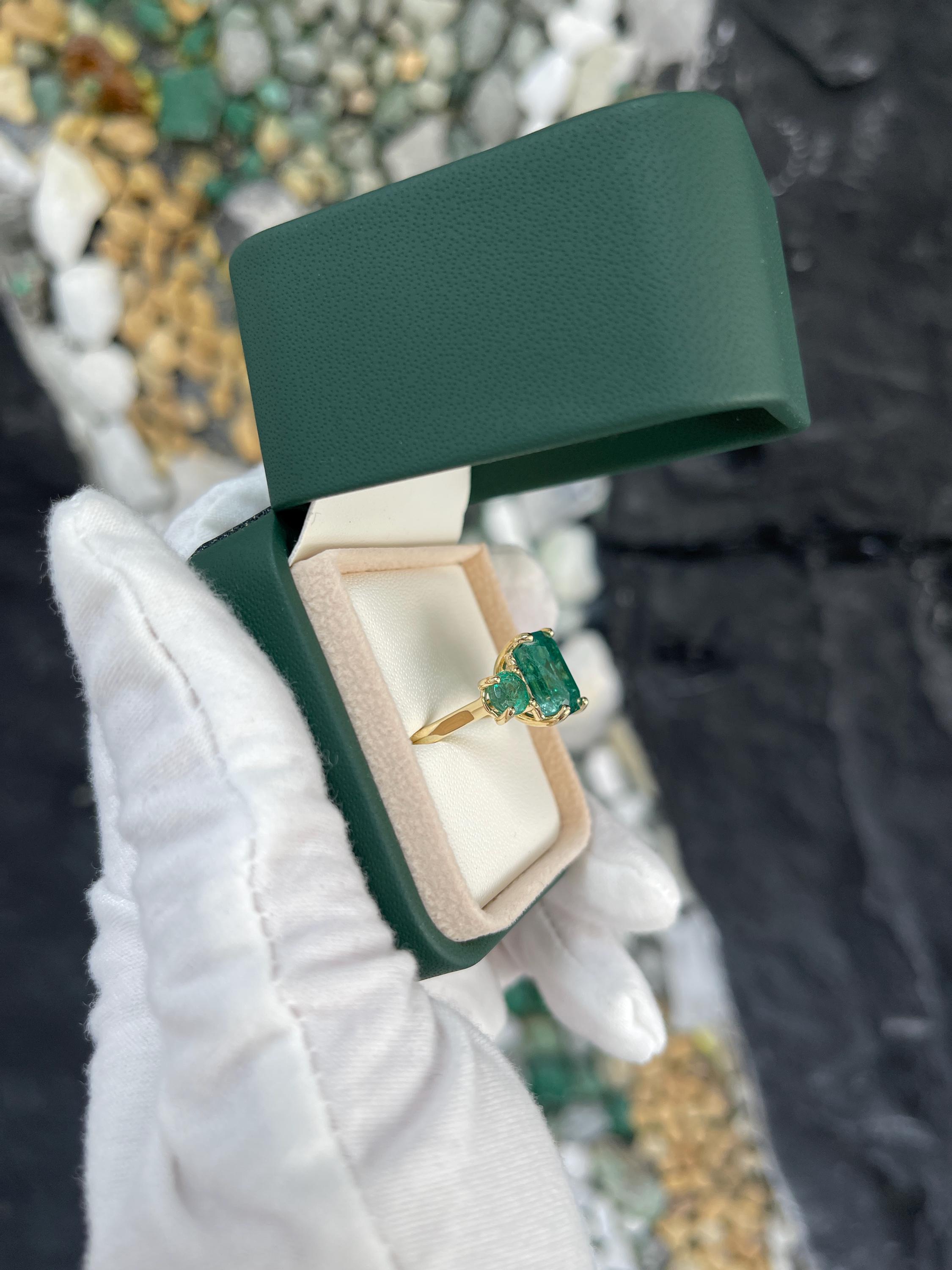 7.74tcw 14K 天然エメラルド トリロジー スリーストーン ゴールド