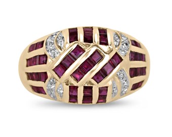 0.95tcw Ruby & Diamond Wide Band, Ruby Diamond Cluster Band 18K Ring,Ruby Bombe Band 18K,Ruby Ring, Ruby Fine Jewelry, Diamond Ruby Ring 18K